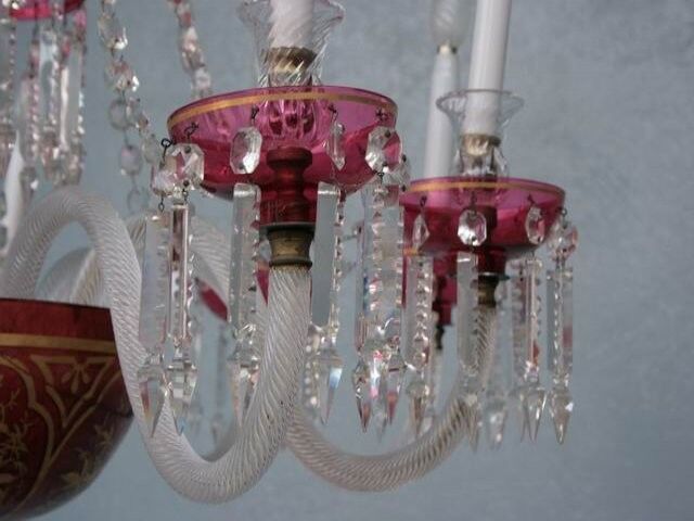 Chandelier pendants 19th golden colored glass and gilding