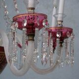 Lustre pampilles XIXème verre coloré doré et dorure