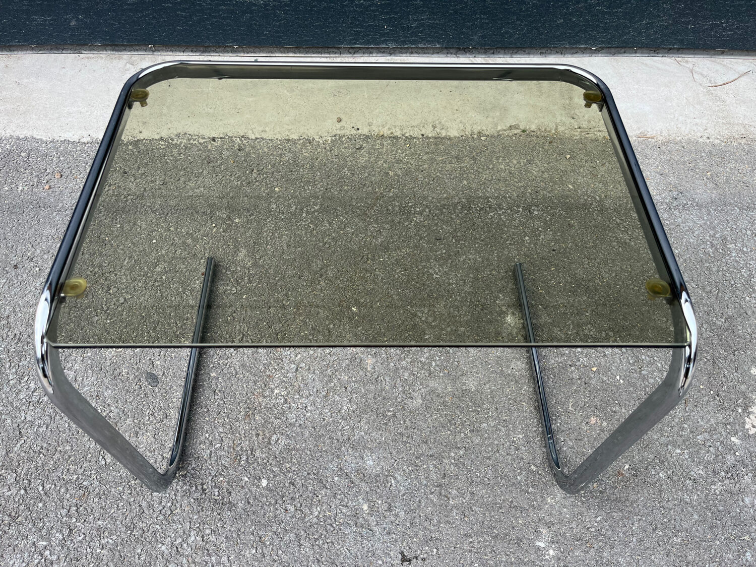 Series of 3 metal and glass nesting tables Space age