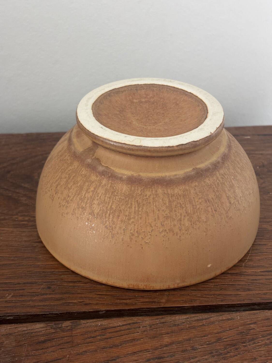 Vintage stoneware bowl on a vintage stand.