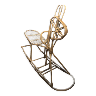 Rocking horse in bamboo and rattan