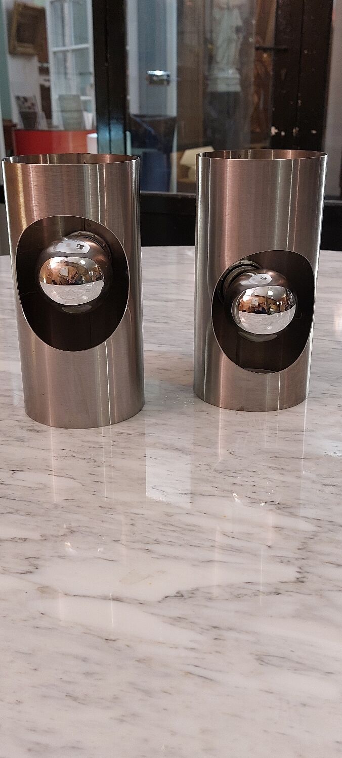 Paire d'appliques en inox brossé