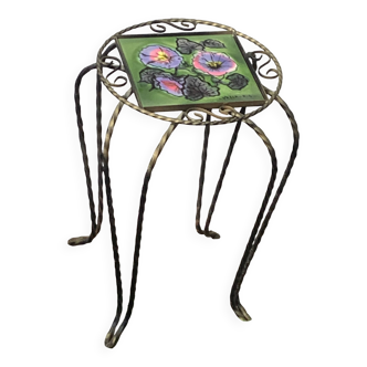 Plant stand, table, in wrought iron and vintage Vallauris ceramic