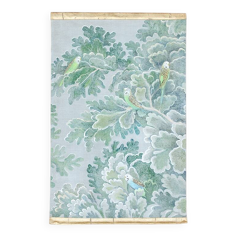Painted canvas depicting parakeets. Contemporary work.