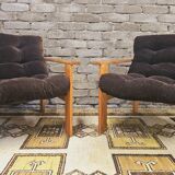 Pair of Yngve Ekström pine armchairs 1970