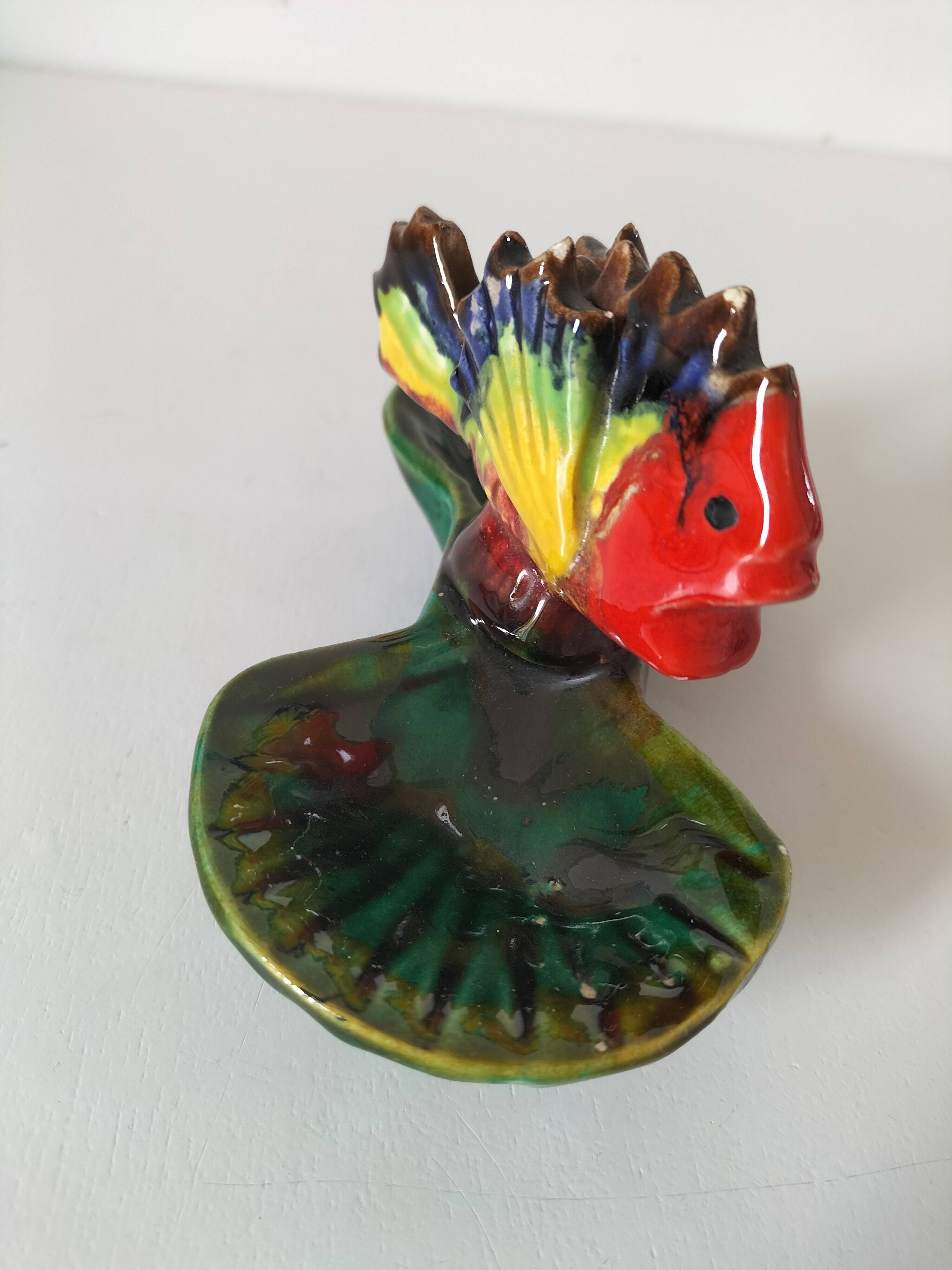 Vintage 1960s-1970s fish barbotine pocket vases