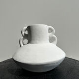 Handmade terracotta vase painted white with double handles H:16 D:20