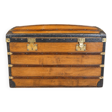19th Century Domed Travel Trunk – Wood, Brass, Leather – Restored