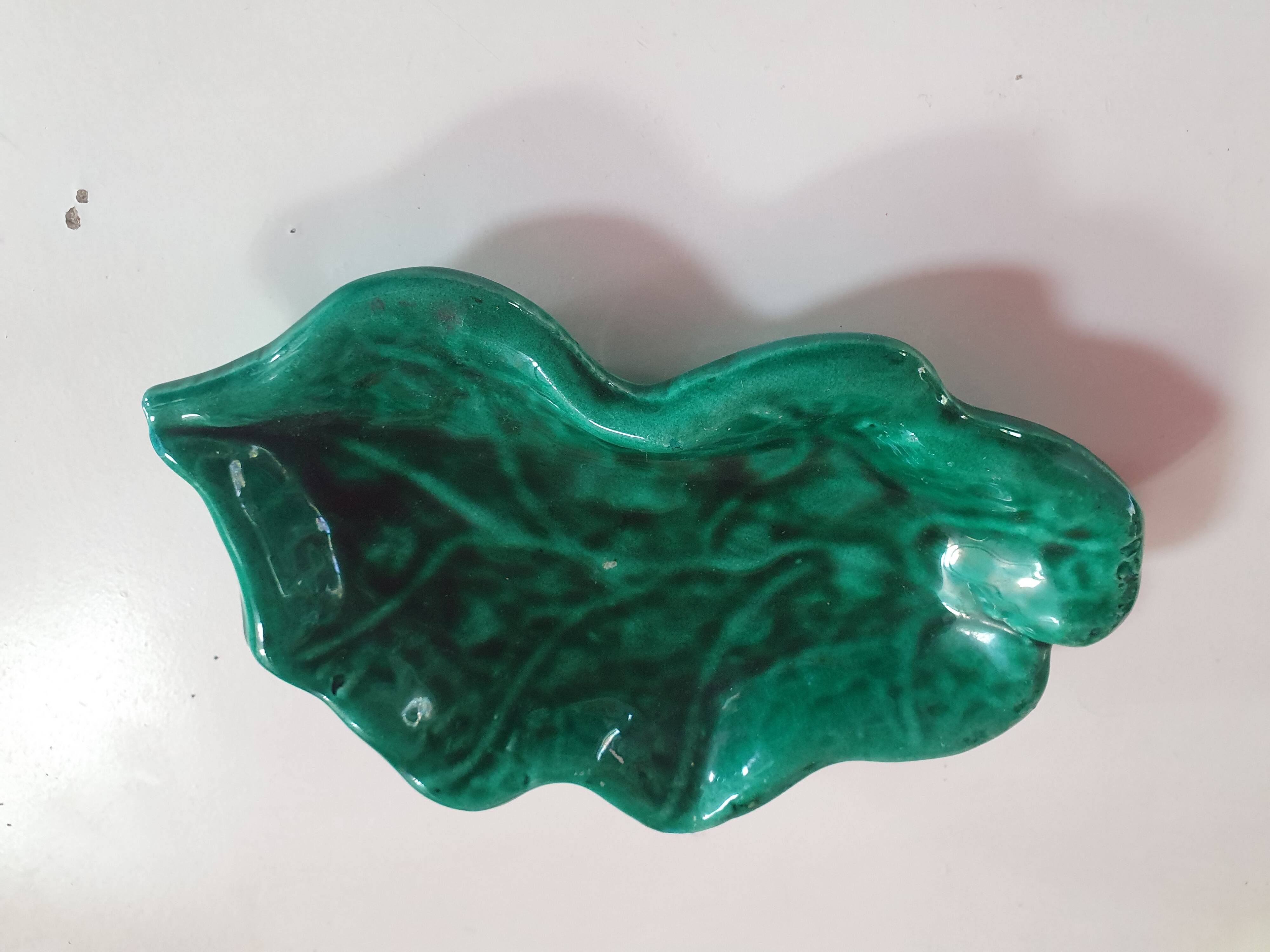 empty cup pocket leaf slip green ceramic vallauris made in france