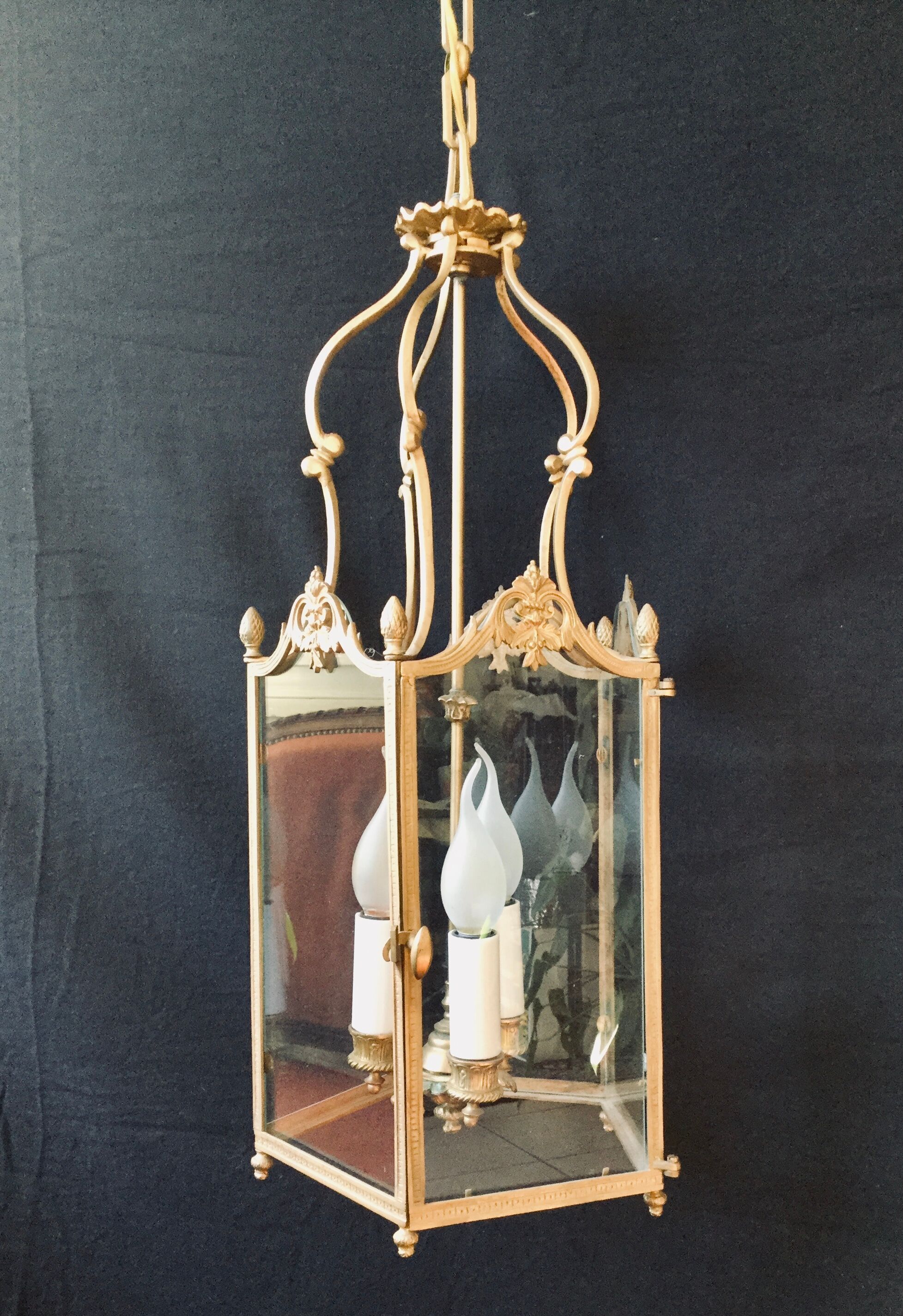 Lantern 3 lights bronze and brass