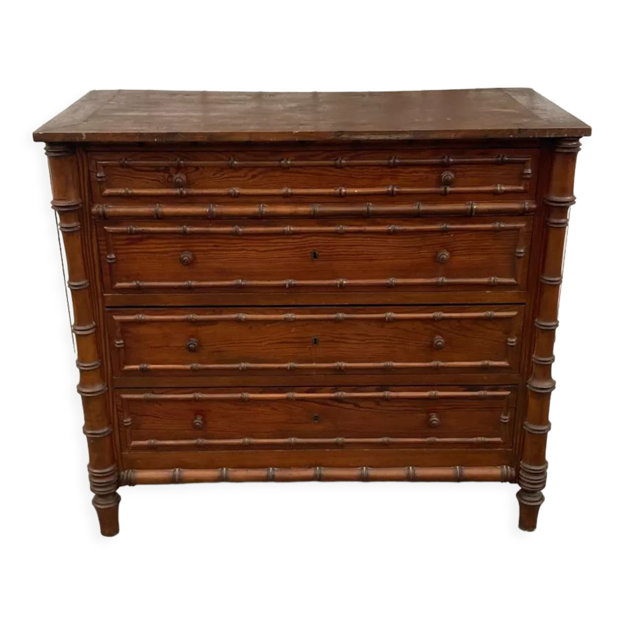 Old wooden chest of drawers imitation bamboo