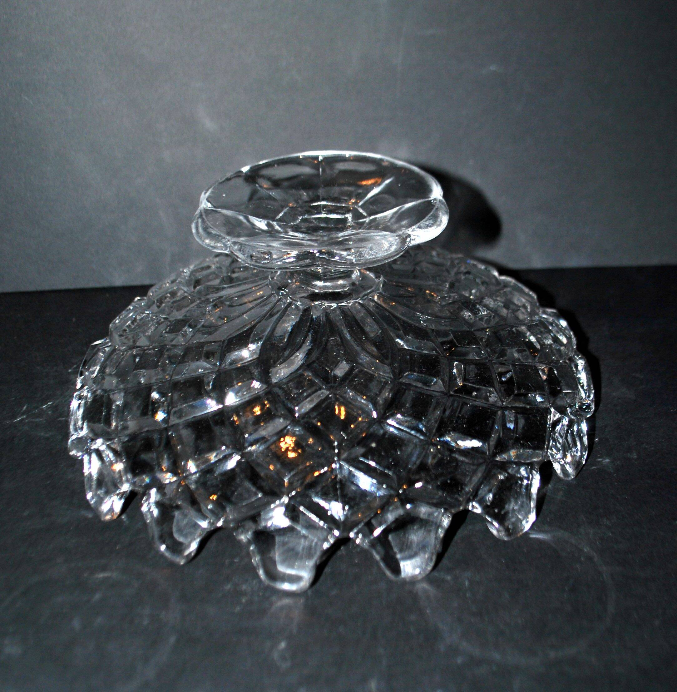 Vierzon round molded glass compote dish with diamond points