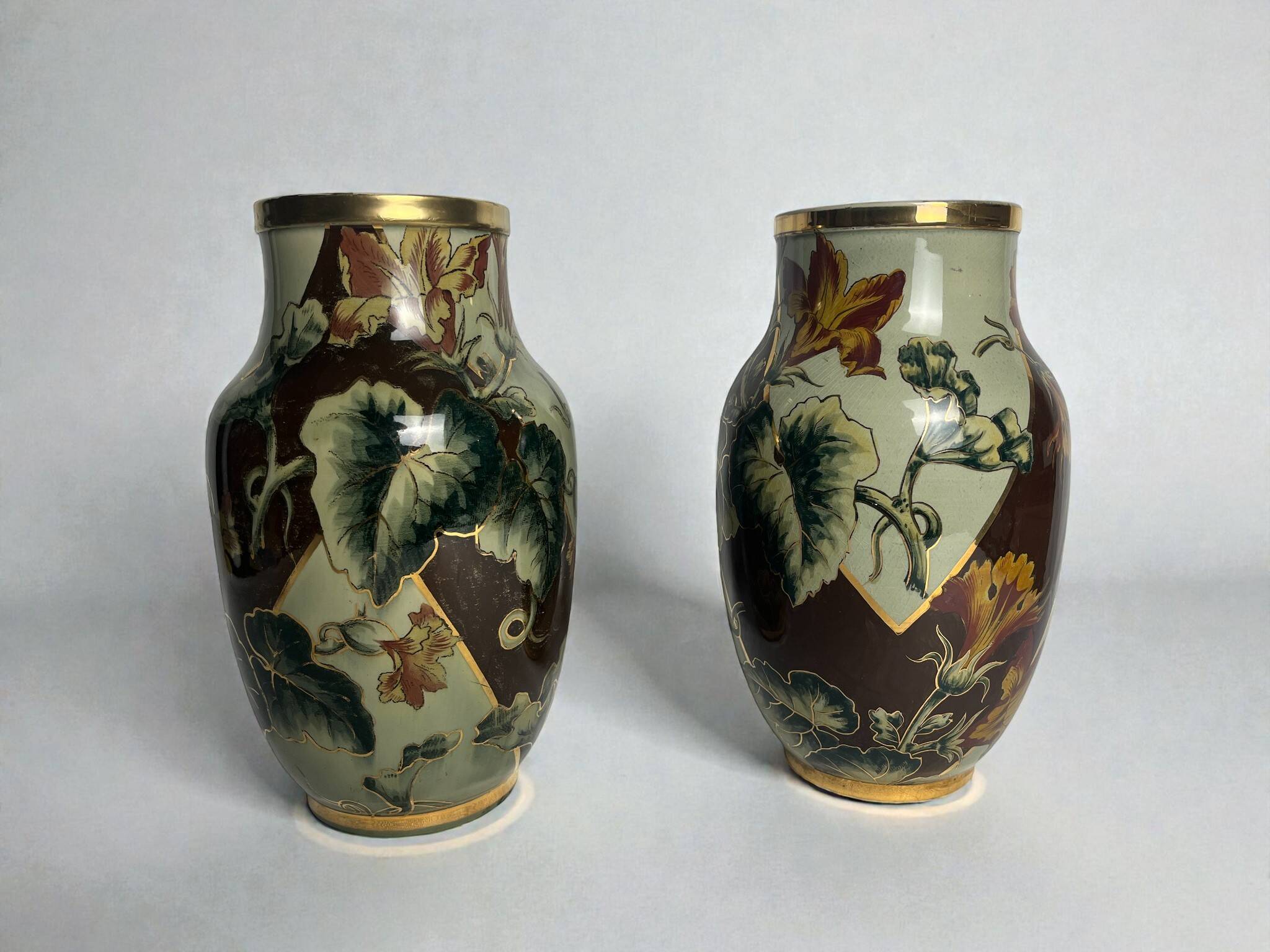 Art Deco, pair of Lunéville earthenware vases circa 1930