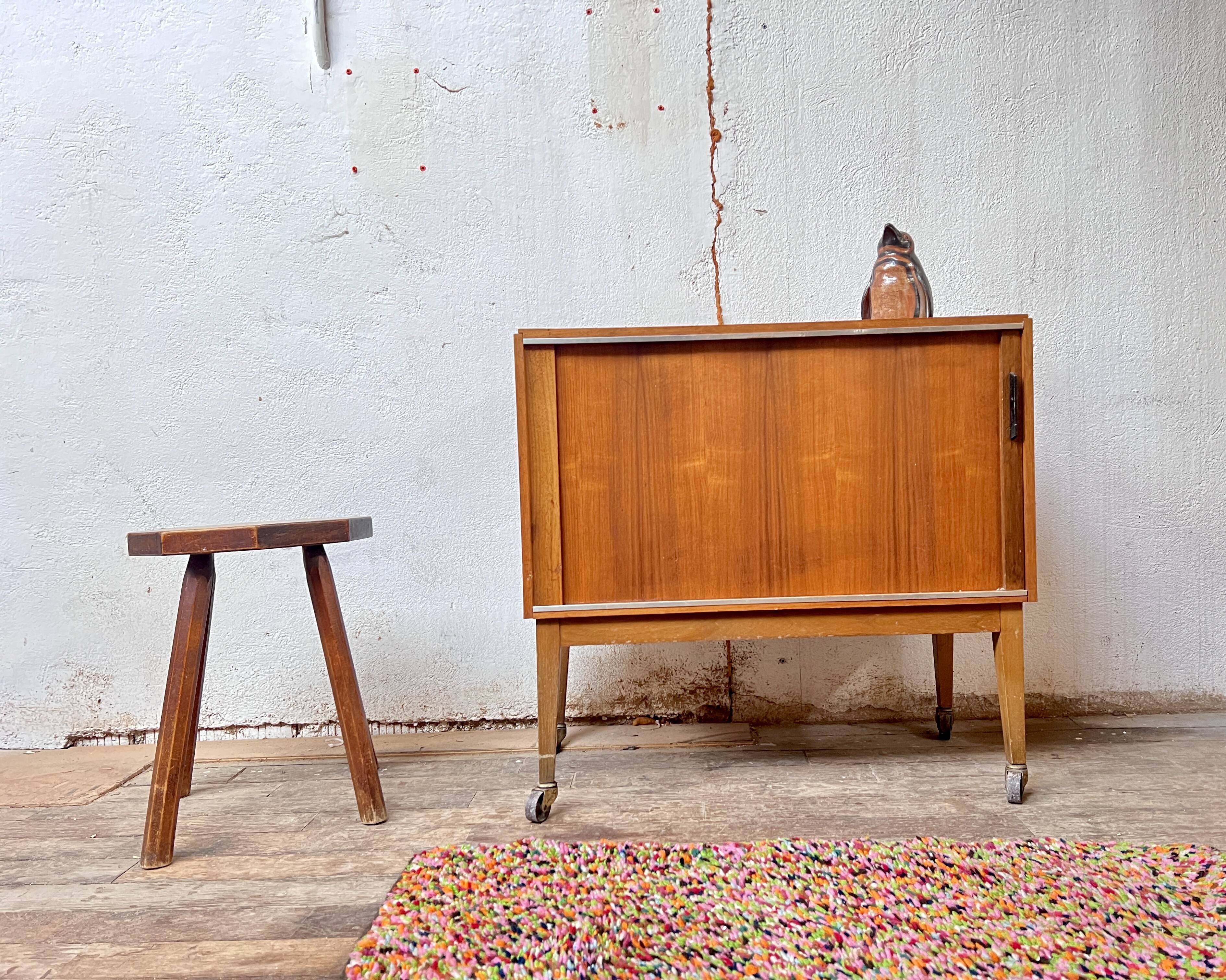 Bar meuble tv hifi à rideau vintage 1950/1960