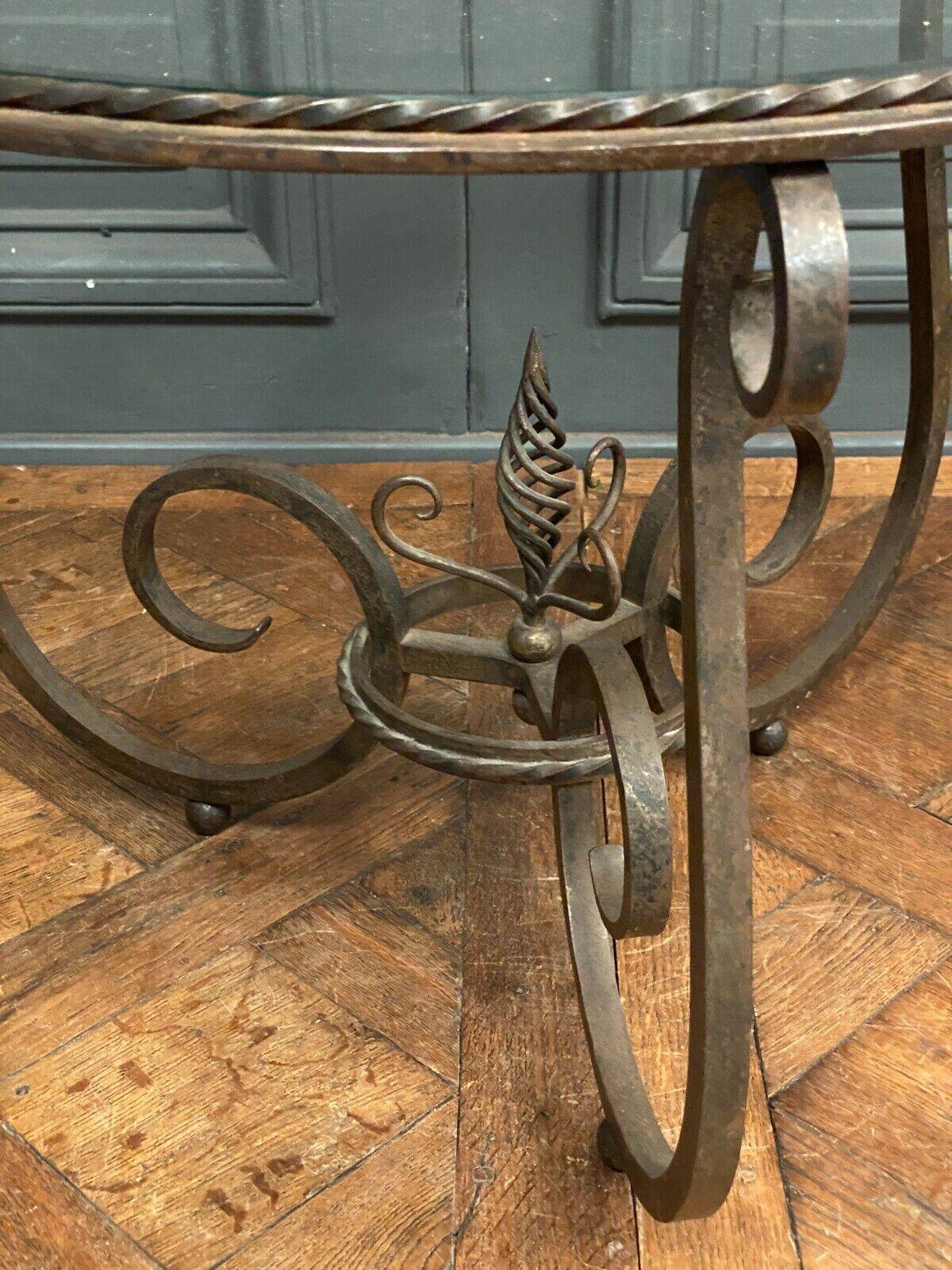 Ironwork pedestal table 1930 Art Deco glass top