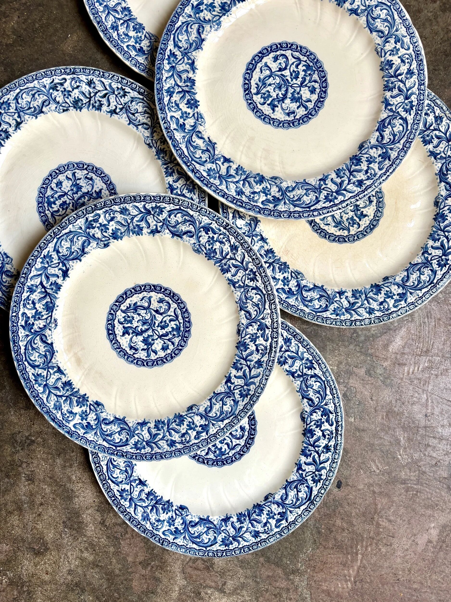 6 blue ironstone dinner plates from Gien