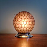 Plafonnier art déco en verre satiné alvéolé couleur aubergine, 1930