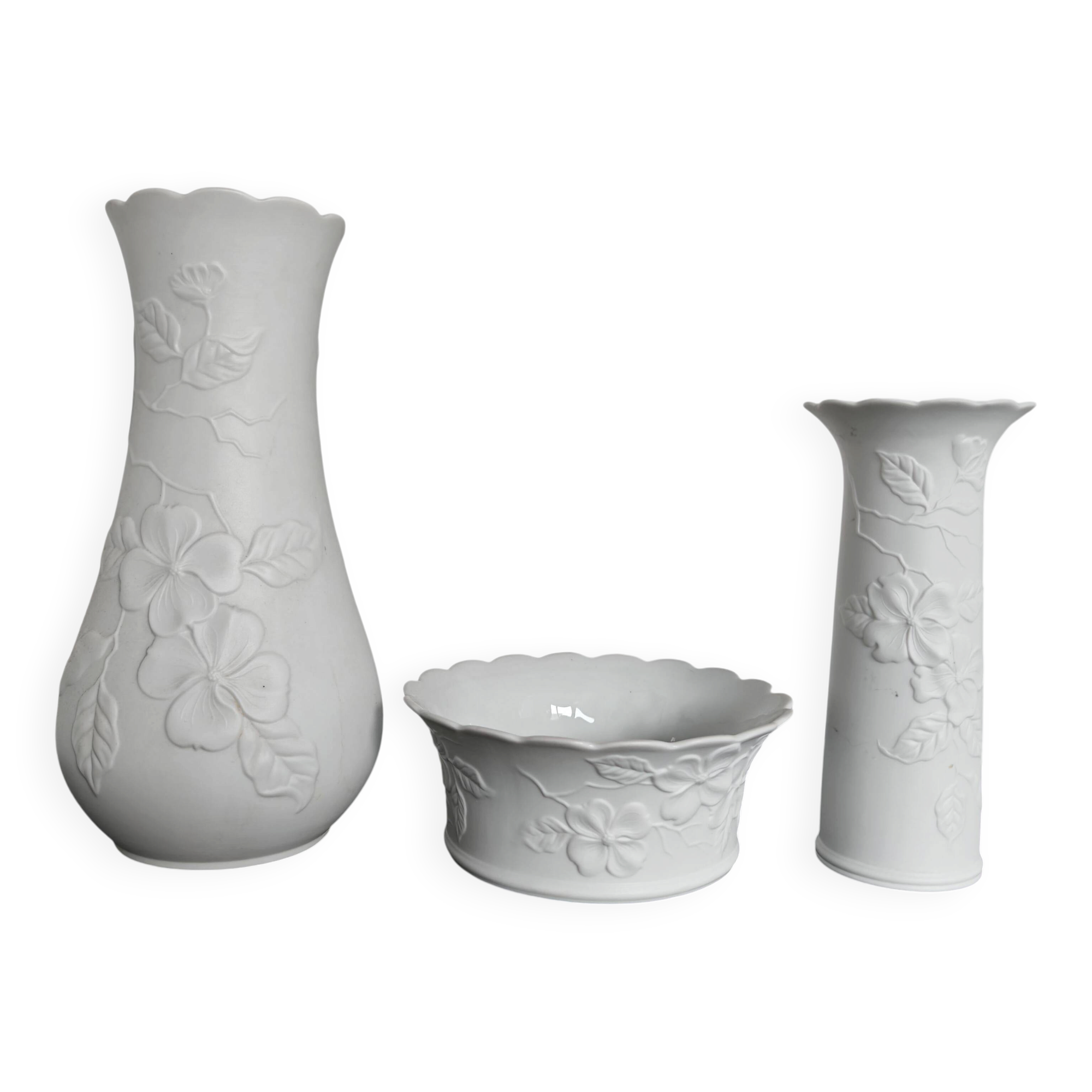 Set of 3 biscuit porcelain vases mid-century Manfred Frey Kaiser