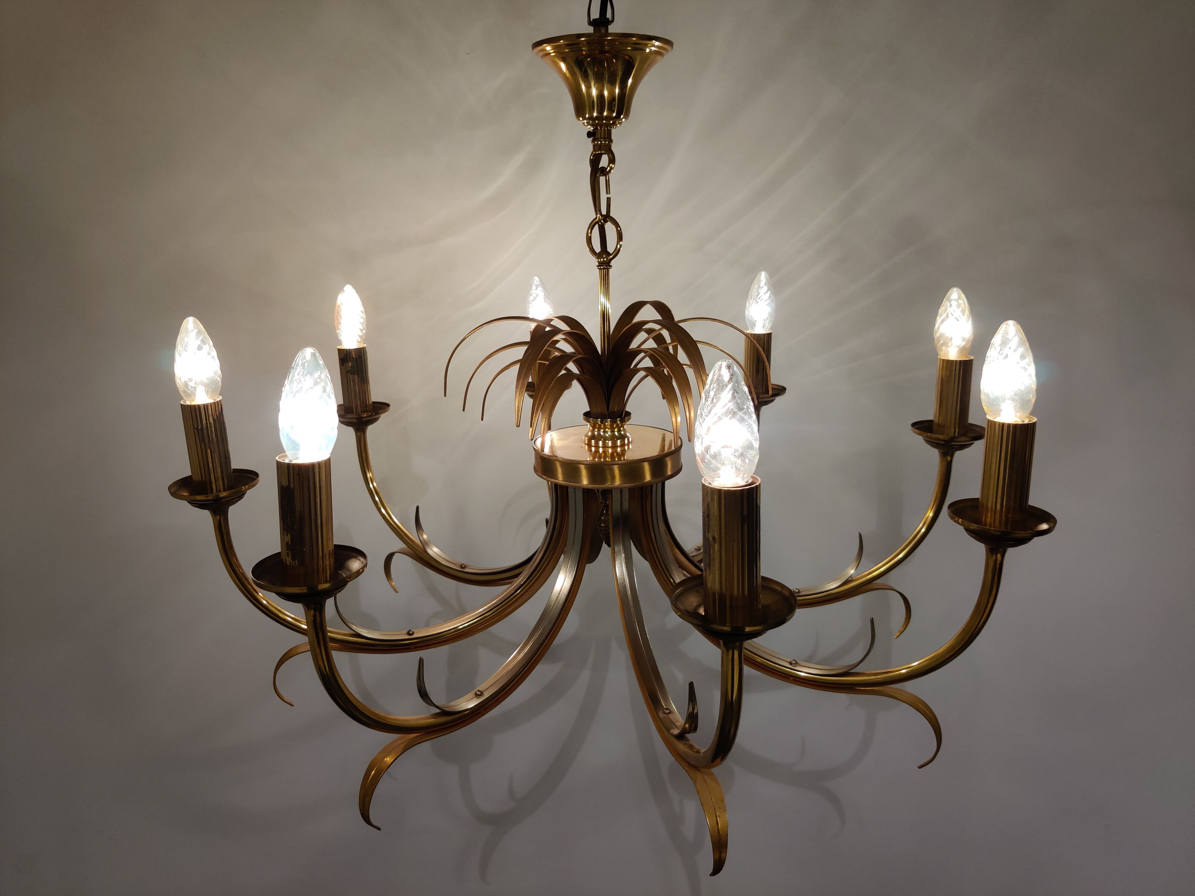 Brass and chrome pineapple chandelier, 1970s
