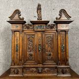 Cabinet called "d'Ile-de-France" with two recessed bodies in oak and marble slabs circa 1800