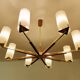 Grande suspension scandinave, teck, laiton et verre