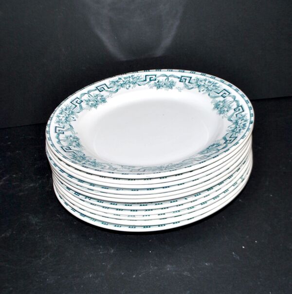 Lot de 11 assiettes plates athènes anciennes en faïence 1900, Moulin des Loups & Hamage