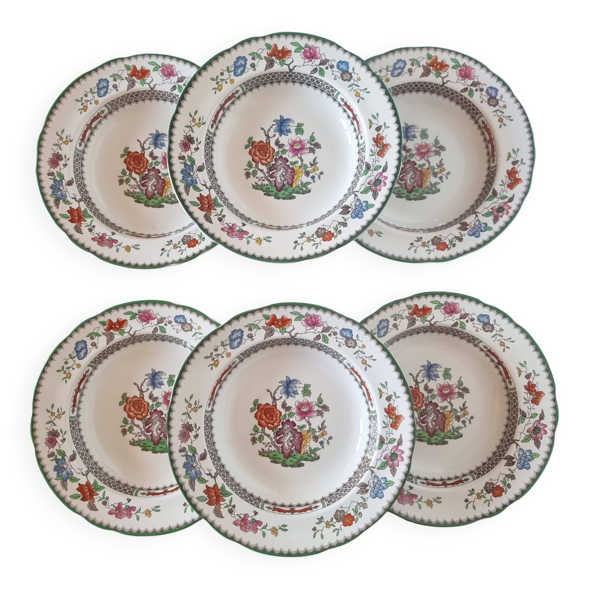 Set of 6 Copeland Spode English porcelain soup plates "Rose de