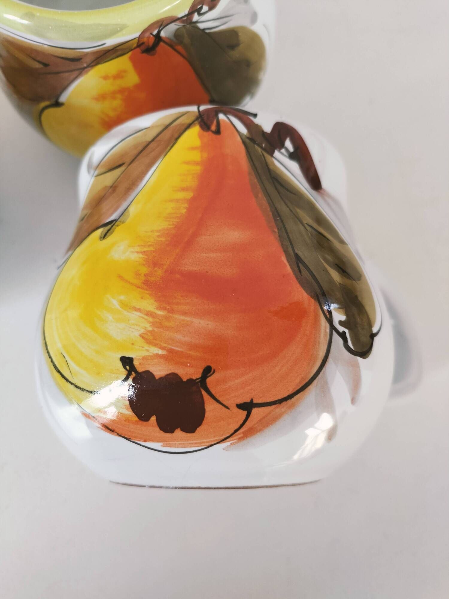 Trio of vintage Italian earthenware mugs, hand-painted – pear motif