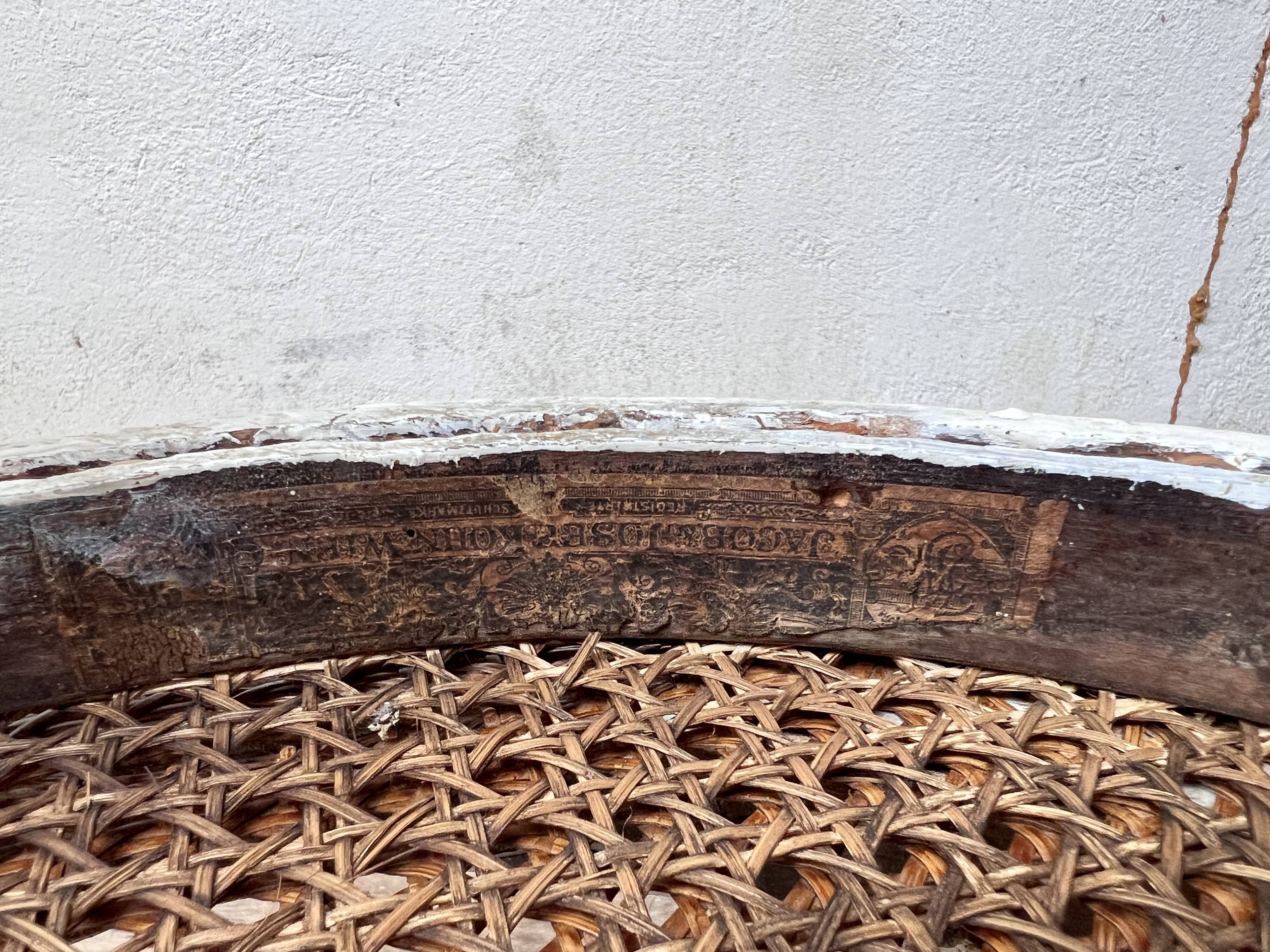 Pair of 2 bistro chairs in white bentwood and canework Jacob Josef Kohn