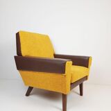 Armchair in ochre yellow and brown skai teddy fabric