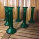 Series of 6 old vintage green bubble molded glass candlesticks #a529