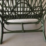 Porte revues vintage en rotin vert camouflage