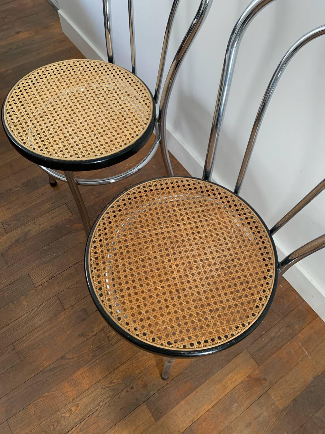 Chrome and cane bistro chairs