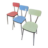 3 pink, green, blue Formica chairs