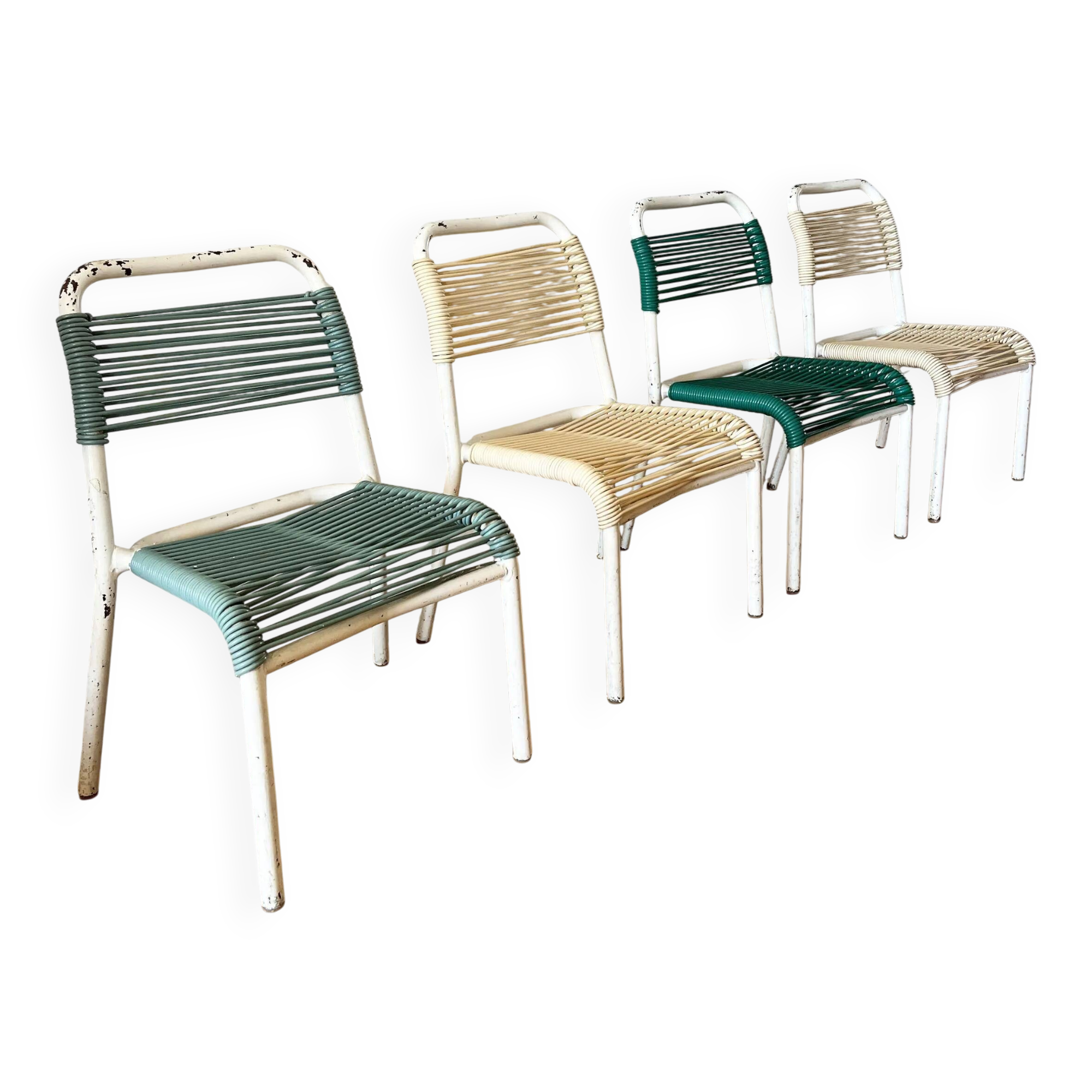 Set of 4 vintage 1960s Scoubidou children's chairs