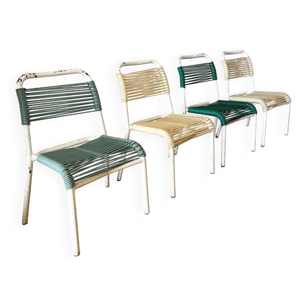Lot de 4 chaises enfant scoubidou vintage 1960