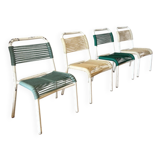 Set of 4 vintage 1960s Scoubidou children's chairs