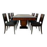 French Art Deco Expandable Dining Room Set, 1930, Set of 9