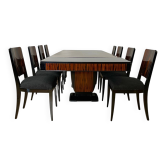 French Art Deco Expandable Dining Room Set, 1930, Set of 9