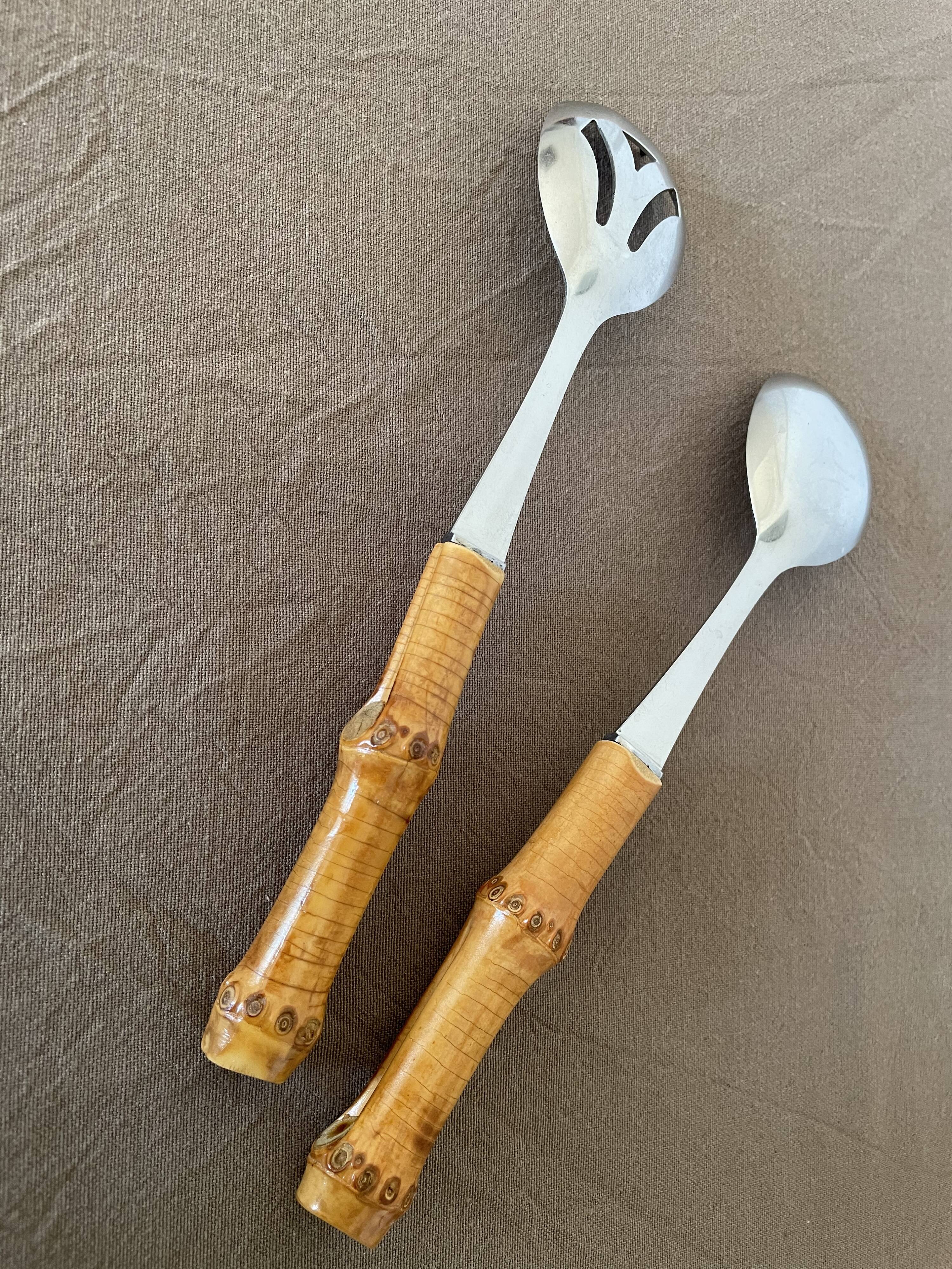 Salad servers with bamboo handles