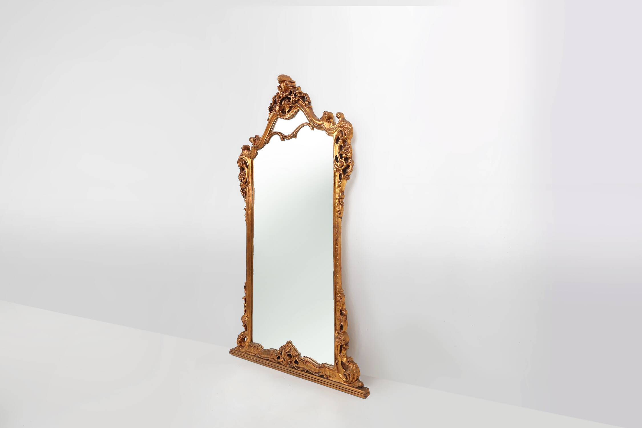 Wood-carved 20th century Louis XV style console mirror, France ca. 1970