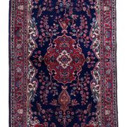 Tapis Kerman antique en laine bleue et rouge