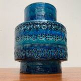 Italian blue ceramic vase Rimini by Aldo Londi for Bitossi, 1960s.