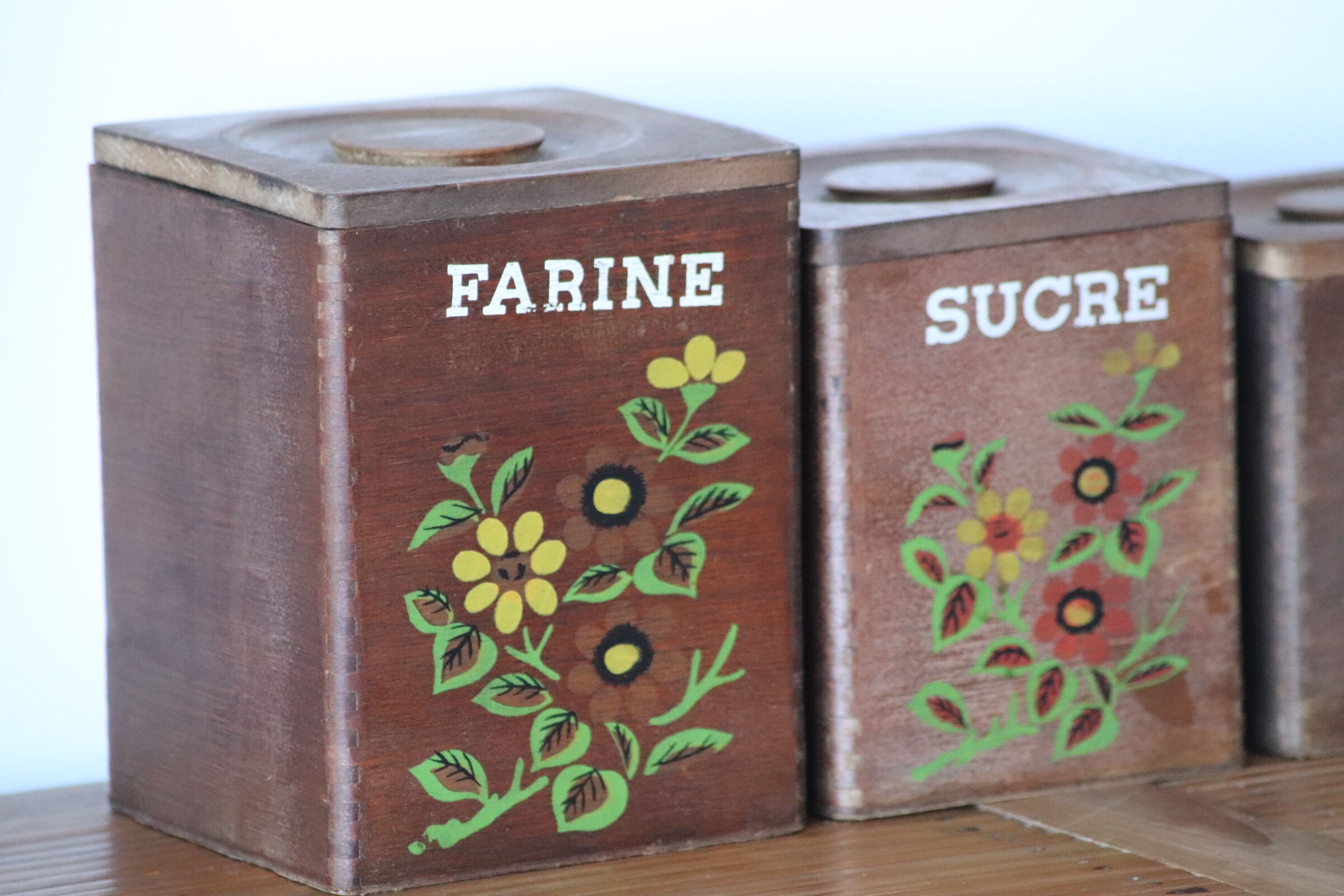 4 vintage wooden spice boxes 70s