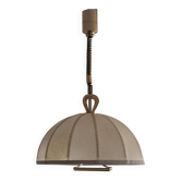 Large leather, vellum and brass Italian cocoon chandelier, Italy 1950s