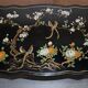 Bureau d'écriture vintage peint polychrome laqué noir avec oiseaux et fleurs