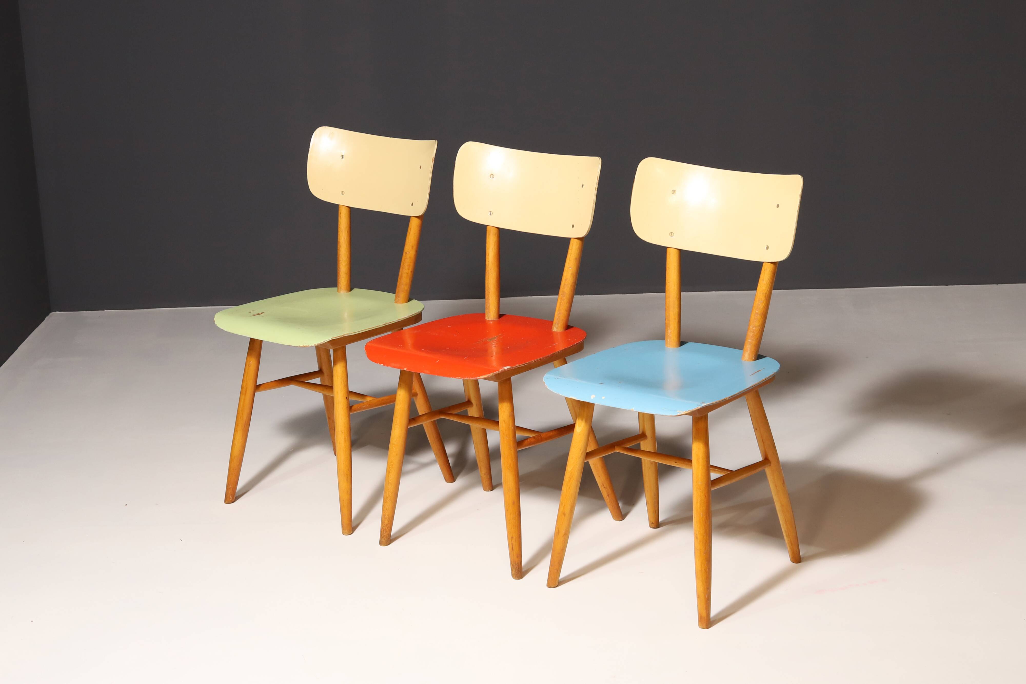 Mid century color dining chairs  1960´s, Czechoslovakia, set of 18