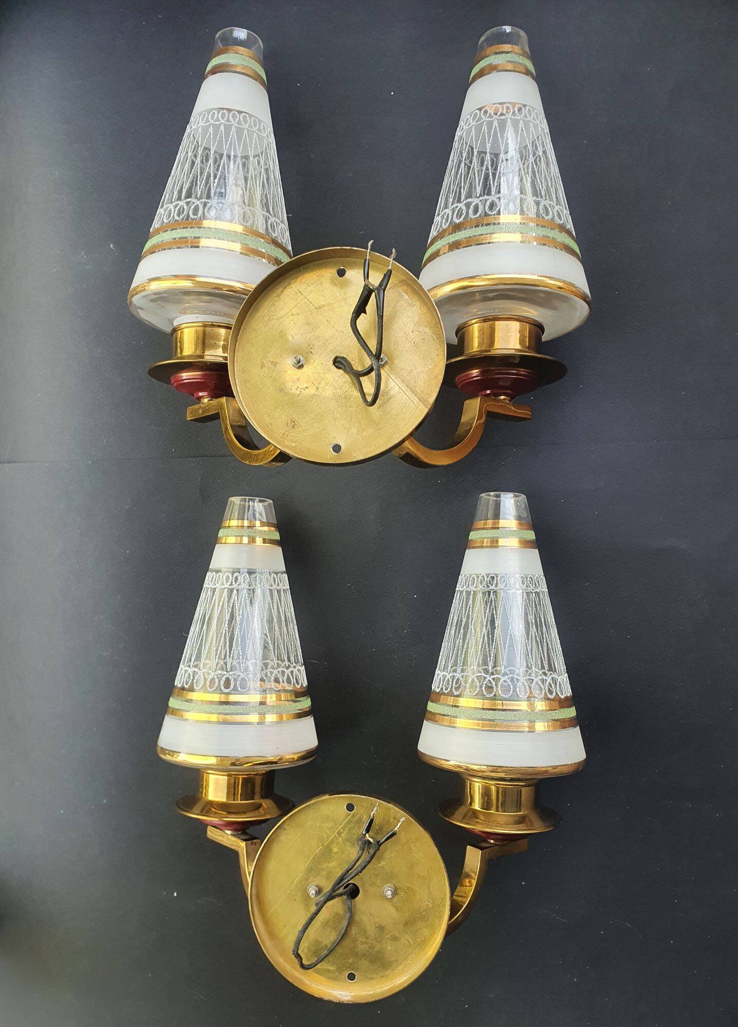 Pair of vintage gold wall sconces France Pierre Gilles Art Deco