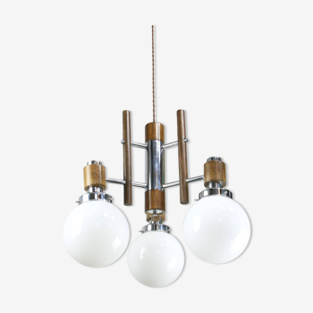 Mid-Century Scandinavian Chrome & Opaline Chandelier, 1960s