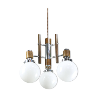 Mid-Century Scandinavian Chrome & Opaline Chandelier, 1960s